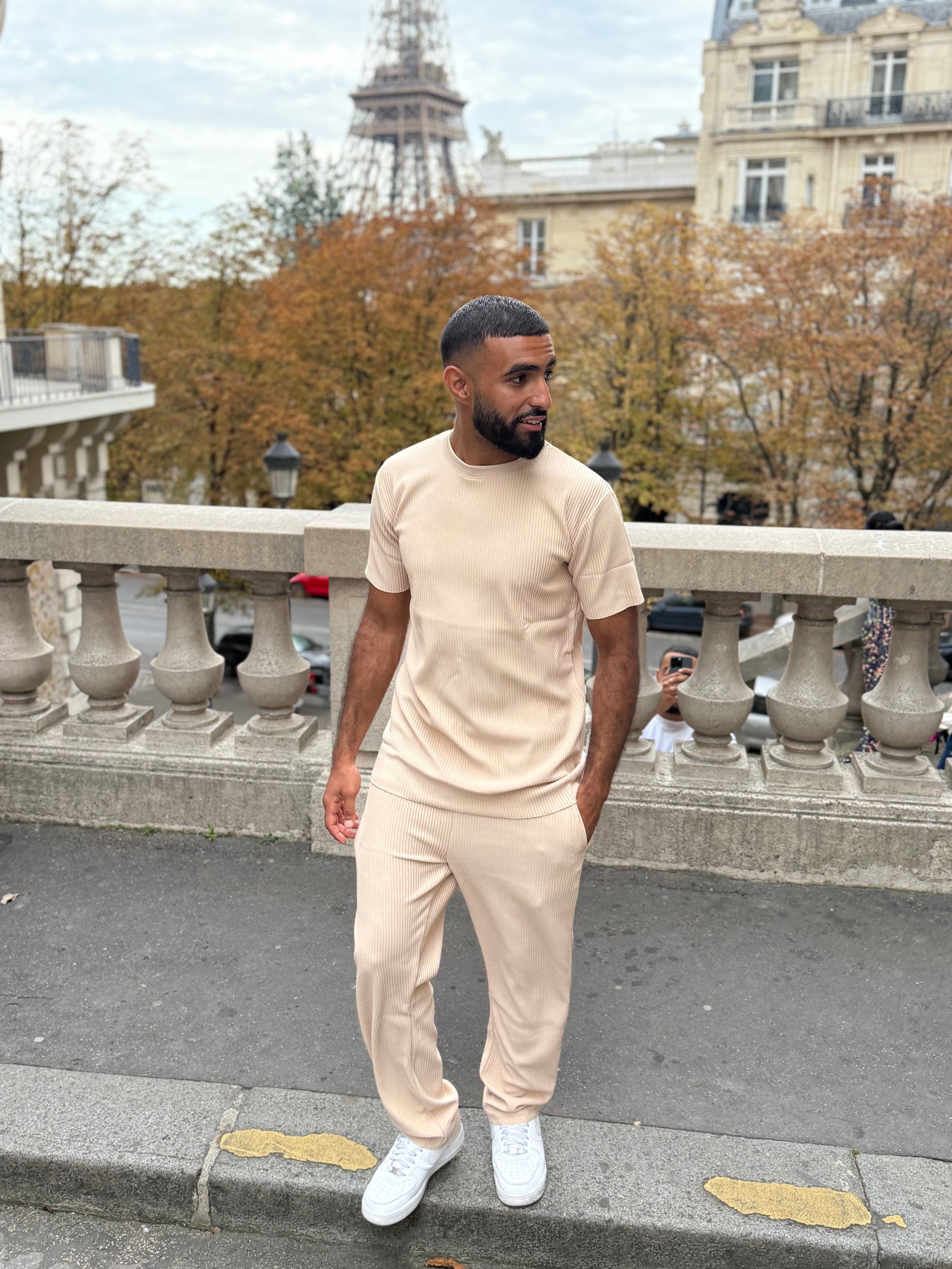 Ensemble plissé beige