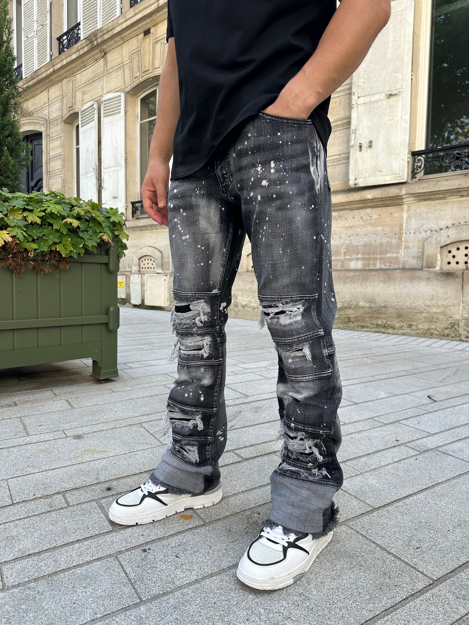 Black ripped flare jeans