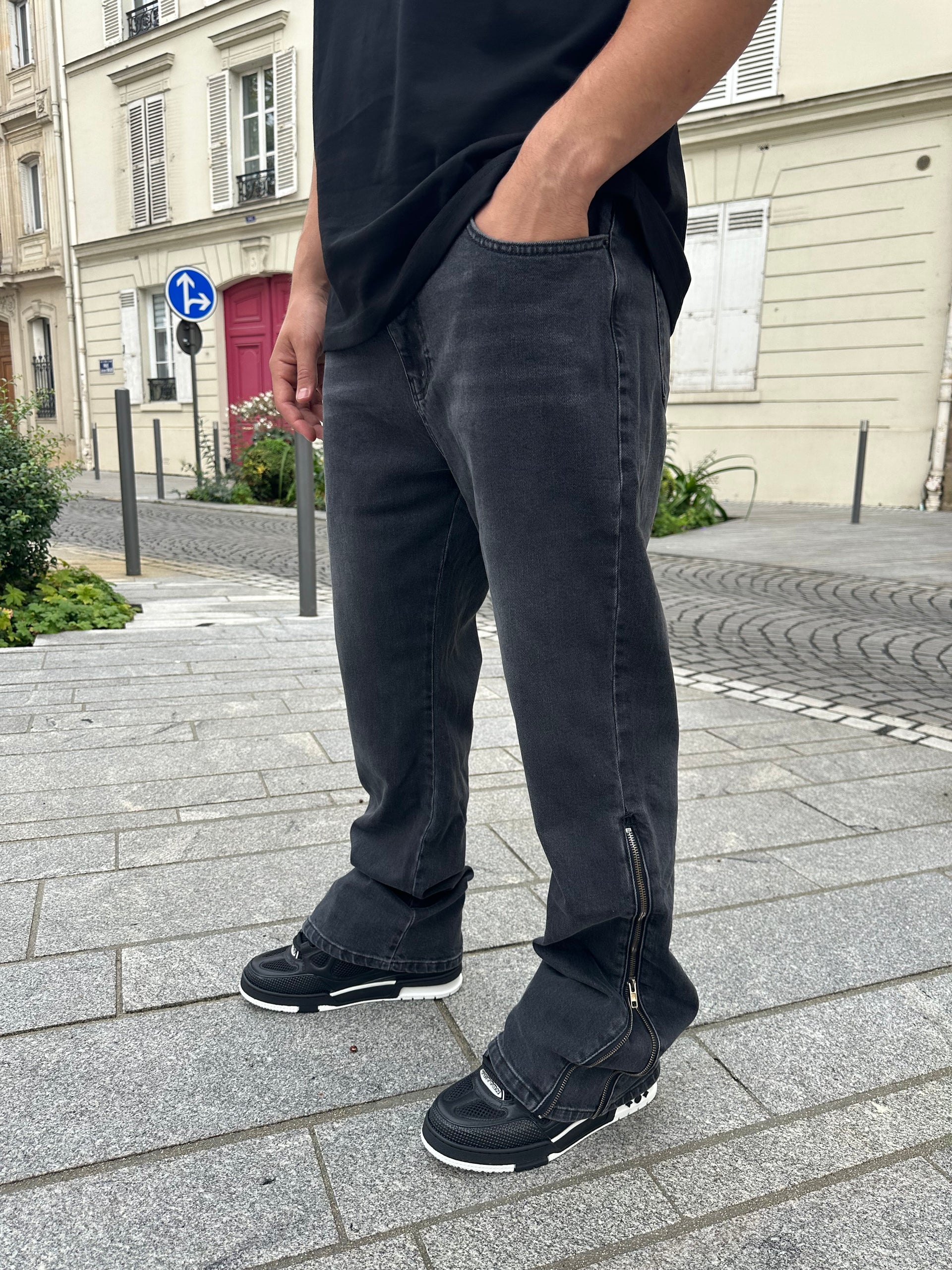 Jean grand zip noir LL242