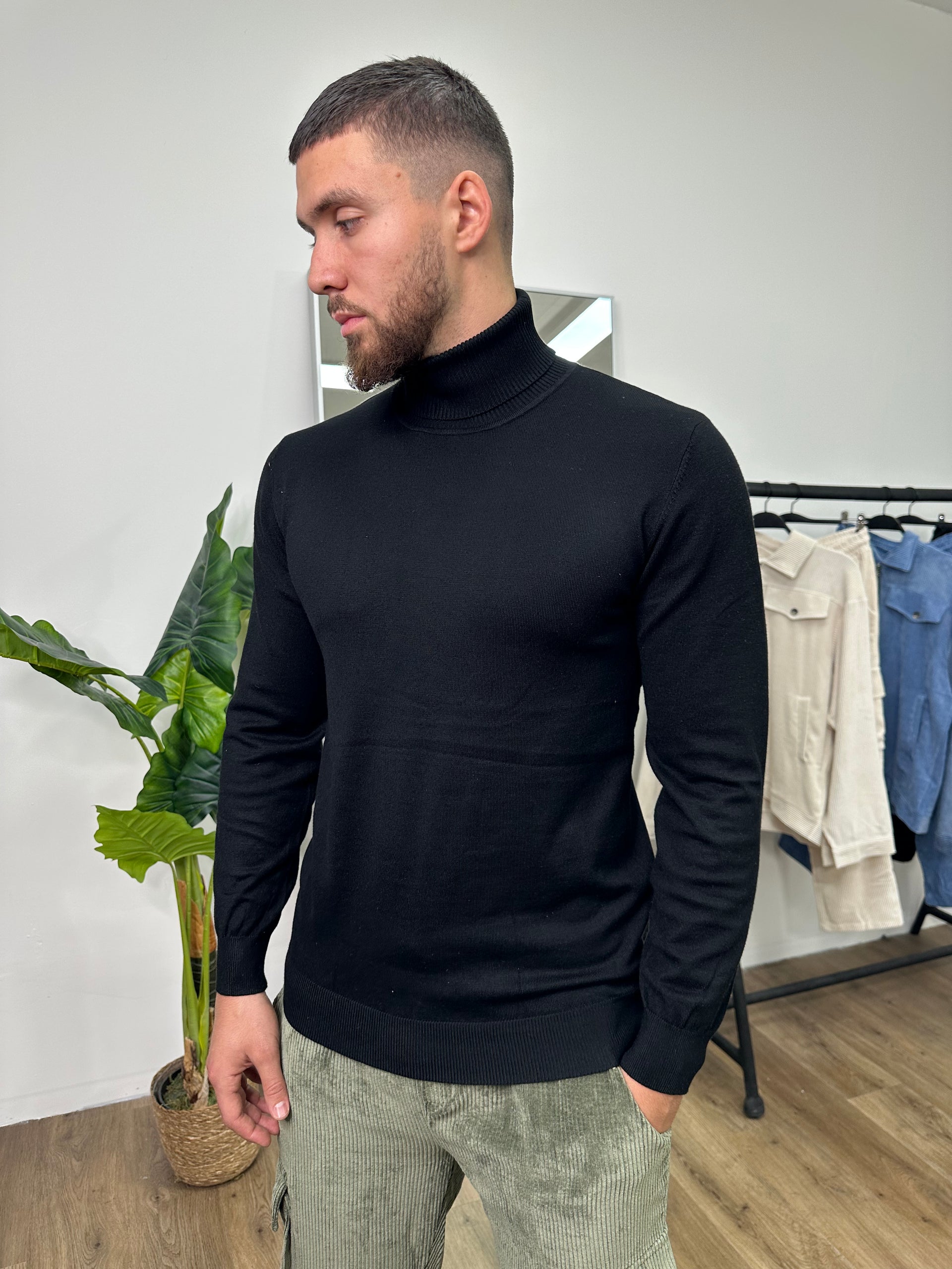 Black turtleneck sweater