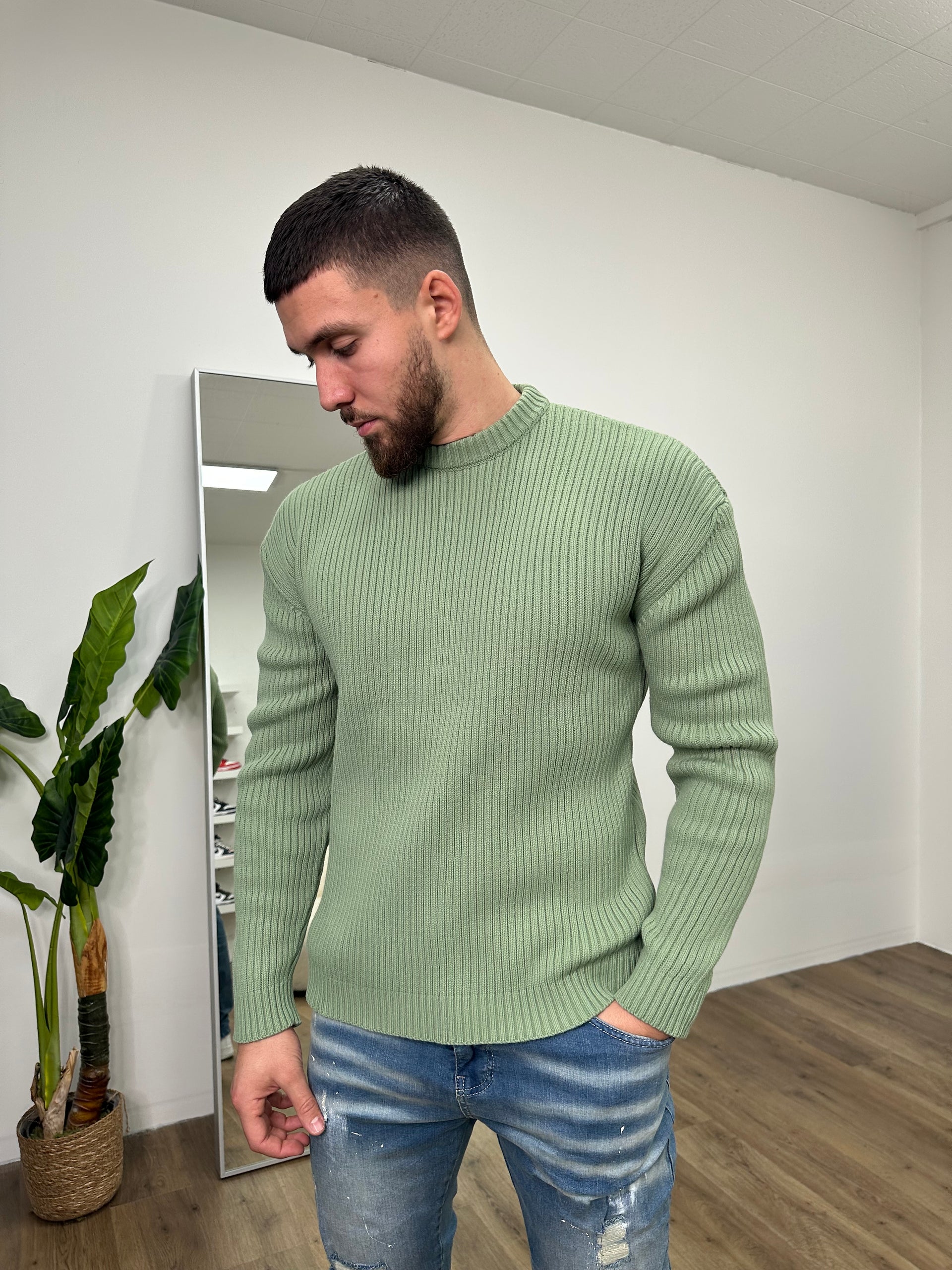 Pull en maille vert