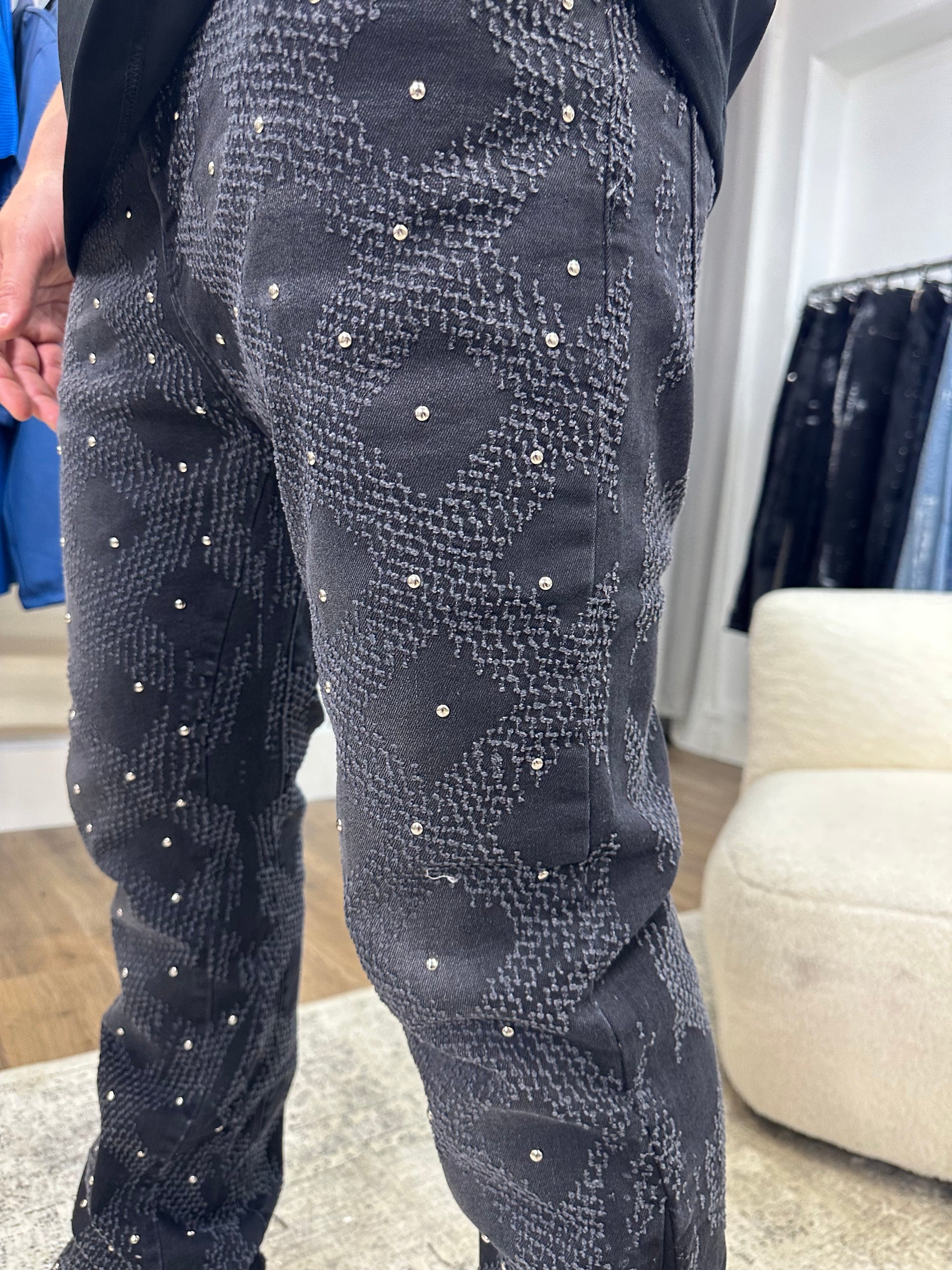 Jean flare à strass noir