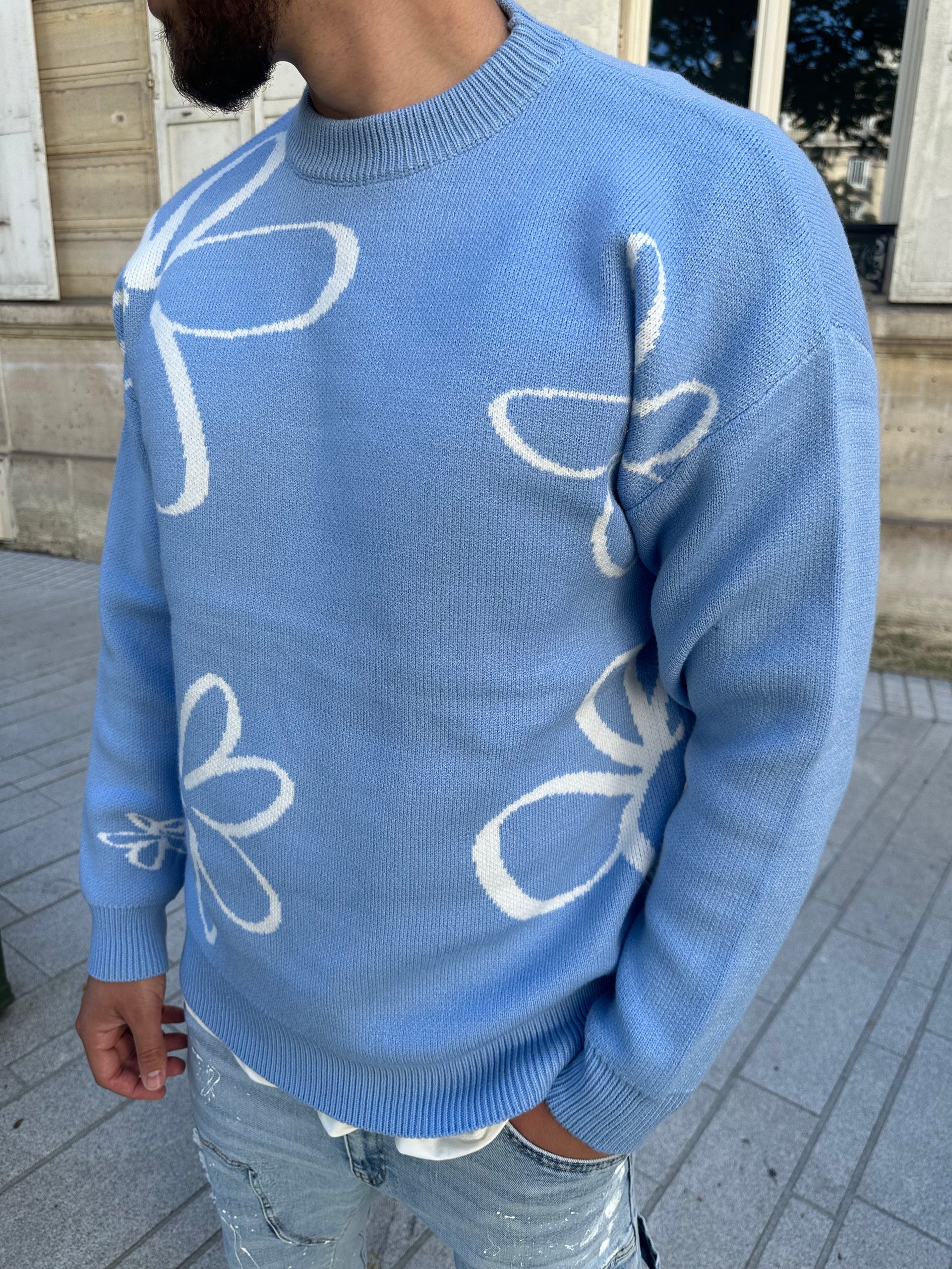 Pull FLOWER bleu