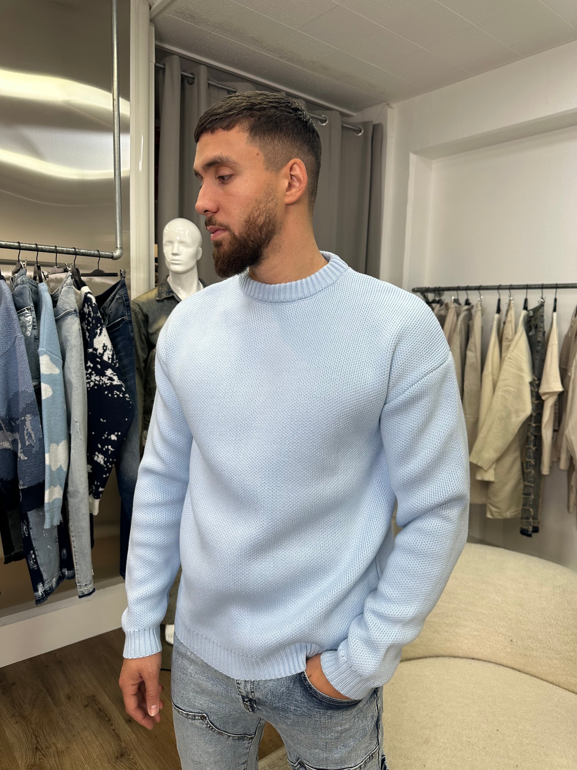 Pull en maille bleu