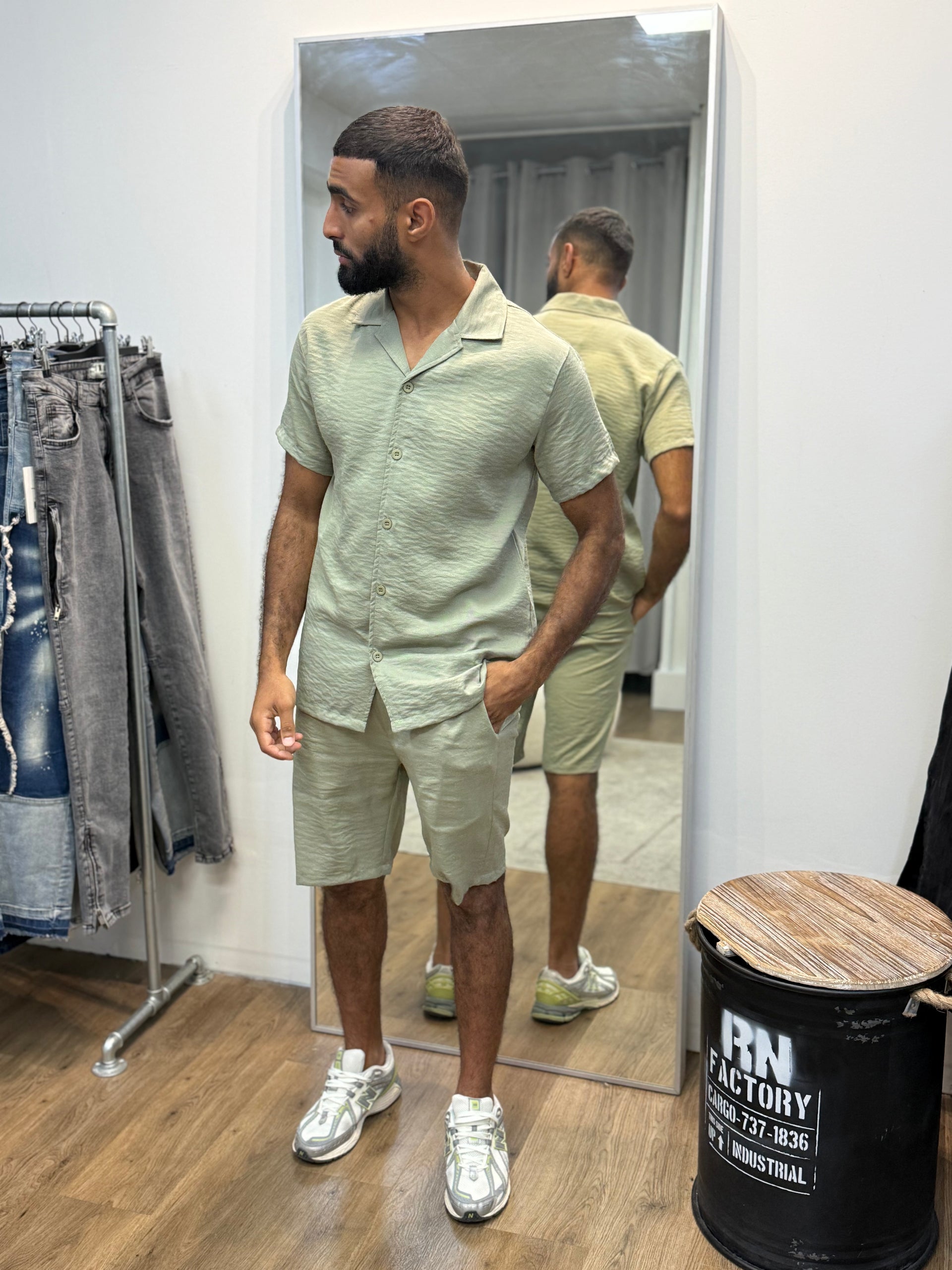 Ensemble short chemise vert
